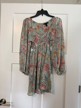 Forever 21 Floral Mini Dress in Sage Green with Pink & Yellow Flowers